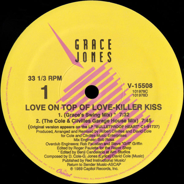 Grace Jones - Love On Top Of Love (Killer Kiss) (Vinyl, 12", 33 ⅓ RPM, Single) Very Good (VG) / Very Good (VG)