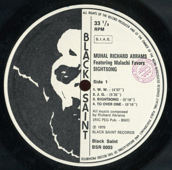 Muhal Richard Abrams - Sightsong (Vinyl, LP, Album) Near Mint (NM or M-) / Very Good (VG)
