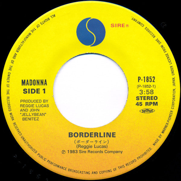Madonna - Borderline = ボーダーライン (Vinyl, 7", 45 RPM, Single, Stereo) Very Good Plus (VG+) / Very Good Plus (VG+)