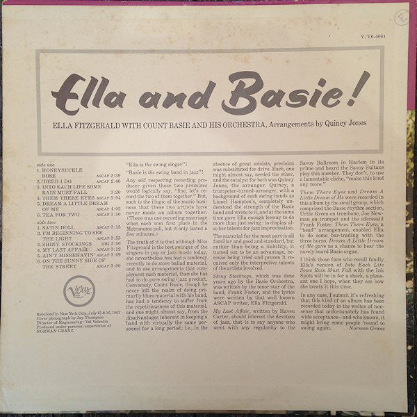 Ella Fitzgerald - Ella And Basie! (Vinyl, LP, Album, Stereo) Good Plus (G+) / Very Good (VG)