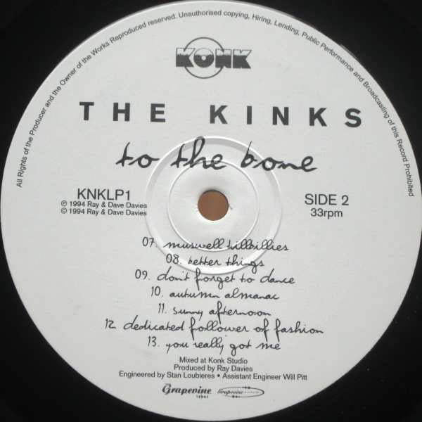 The Kinks - To The Bone (Vinyl, LP, Album, Stereo) Very Good Plus (VG+) / Good Plus (G+)