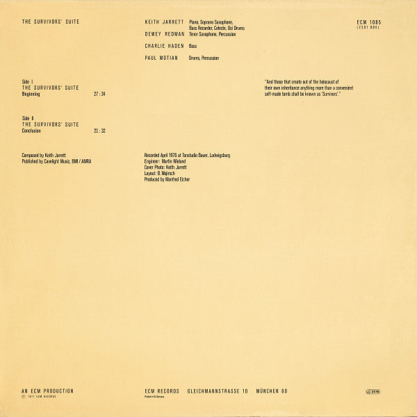 Keith Jarrett - The Survivors' Suite (Vinyl, LP, Album, Stereo) Very Good (VG) / Very Good (VG)