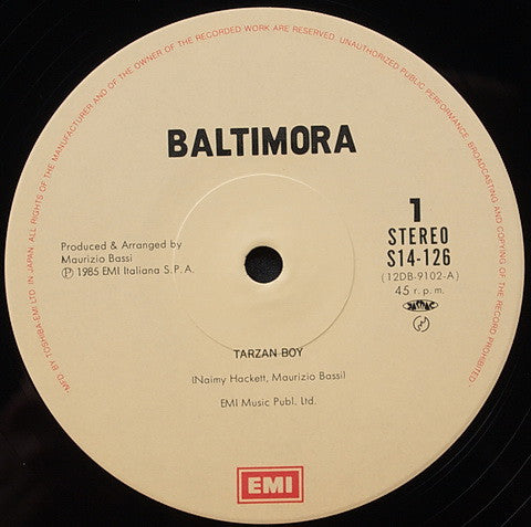 Baltimora - Tarzan Boy (Vinyl, 12", 45 RPM) Very Good Plus (VG+) / Very Good Plus (VG+)
