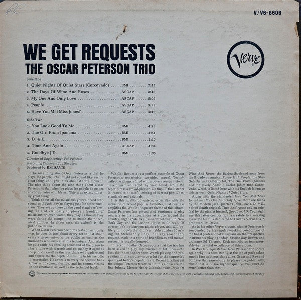 The Oscar Peterson Trio - We Get Requests (Vinyl, LP, Album, Stereo) Very Good (VG) / Very Good (VG)