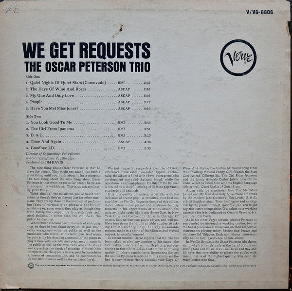 The Oscar Peterson Trio - We Get Requests (Vinyl, LP, Album, Stereo)