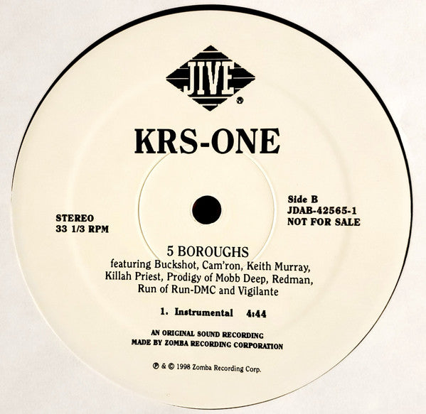 KRS-One - 5 Boroughs (Vinyl, 12", 33 ⅓ RPM, Single) Very Good (VG) / Very Good (VG)