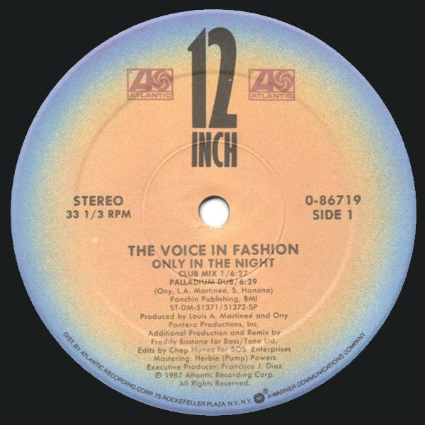 The Voice In Fashion - Only In The Night (Vinyl, 12", 33 ⅓ RPM, Single, Stereo) Very Good Plus (VG+) / Very Good Plus (VG+)