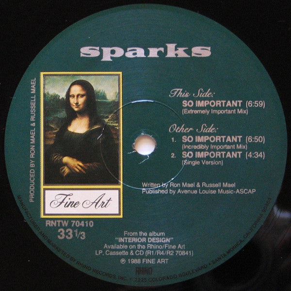 Sparks - So Important (Vinyl, 12", 33 ⅓ RPM, Maxi-Single) Very Good (VG) / Very Good (VG)