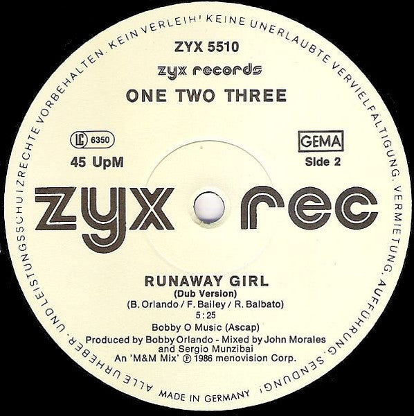 One-Two-Three - Runaway Girl (Vinyl, 12", Maxi-Single) Very Good (VG) / Good Plus (G+)