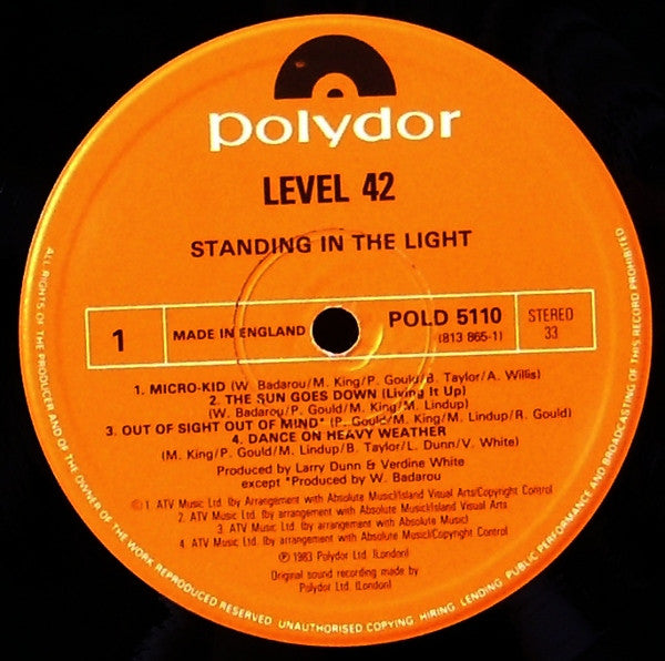 Level 42 - Standing In The Light (Vinyl, LP, Album, Stereo) Very Good (VG) / Very Good (VG)