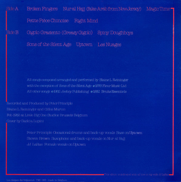 Blaine L. Reininger - Broken Fingers (Vinyl, LP, Album) Good Plus (G+) / Very Good (VG)
