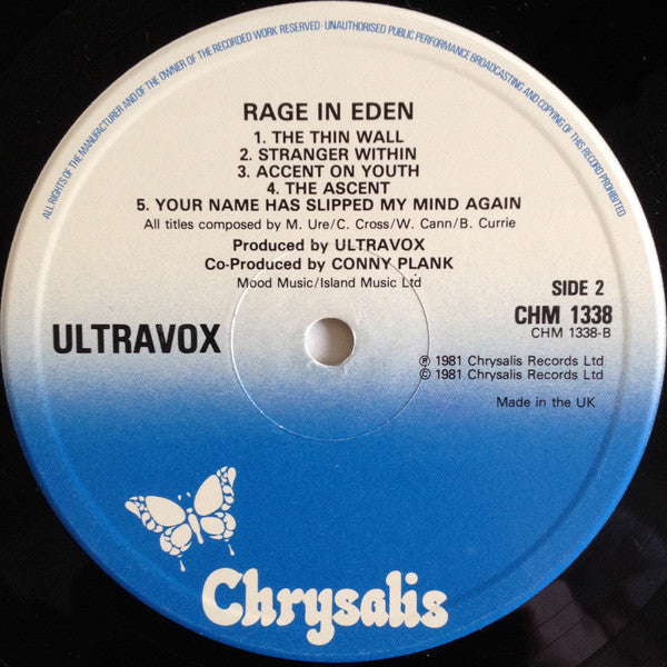 Ultravox - Rage In Eden (Vinyl, LP, Album, Reissue) Very Good (VG) / Very Good Plus (VG+)