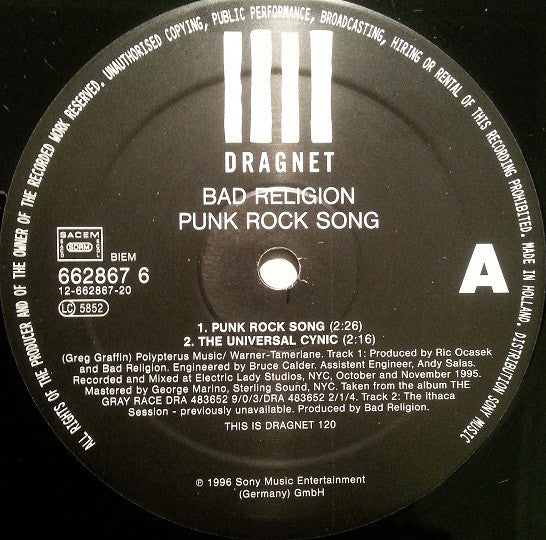 Bad Religion - Punk Rock Song (Vinyl, 12", 45 RPM, EP) Very Good Plus (VG+) / Very Good (VG)