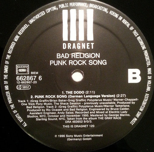 Bad Religion - Punk Rock Song (Vinyl, 12", 45 RPM, EP) Very Good Plus (VG+) / Very Good (VG)