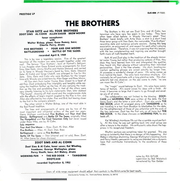 Stan Getz - The Brothers (Vinyl, LP, Compilation, Reissue, Remastered) Good Plus (G+) / Very Good (VG)