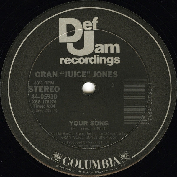 Oran 'Juice' Jones - The Rain / Your Song (Vinyl, 12", 33 ⅓ RPM, Stereo) Very Good Plus (VG+) / Near Mint (NM or M-)