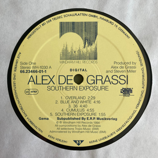 Alex De Grassi - Southern Exposure (Vinyl, LP, Album, Compilation, Stereo) Very Good Plus (VG+) / Very Good Plus (VG+)