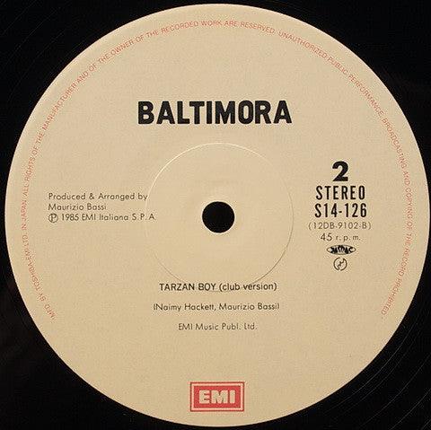 Baltimora - Tarzan Boy (Vinyl, 12", 45 RPM) Very Good Plus (VG+) / Very Good Plus (VG+)