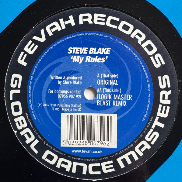 Steve Blake - My Rules (Vinyl, 12") Very Good Plus (VG+) / Very Good (VG)