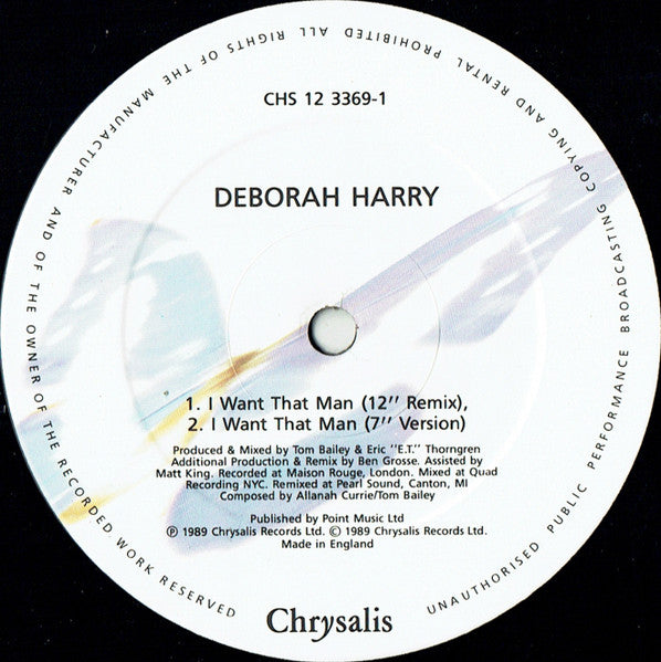 Deborah Harry - I Want That Man (Vinyl, 12", 45 RPM, Single) Very Good (VG) / Very Good Plus (VG+)