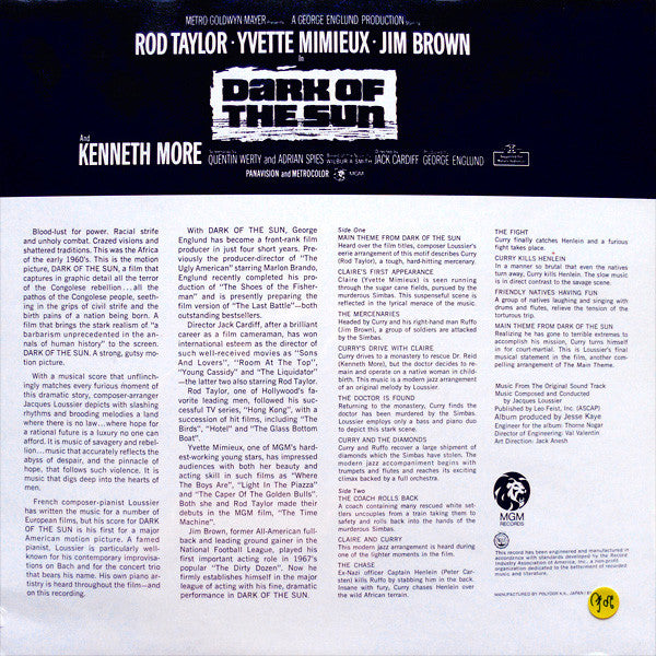 Jacques Loussier - Dark Of The Sun (Music From The Original Soundtrack) (Vinyl, LP, Album, Reissue) Very Good Plus (VG+) / Very Good (VG)