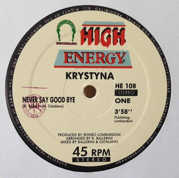 Krystyna - Never Say Goodbye (Vinyl, 12", 45 RPM) Good Plus (G+) / Very Good (VG)
