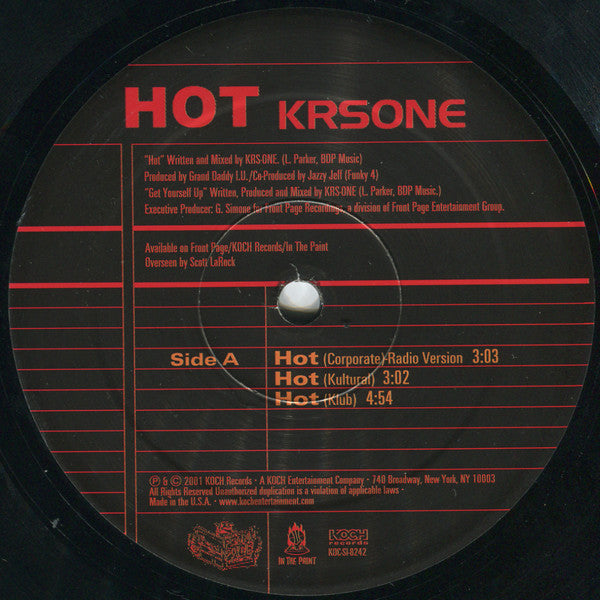 KRS-One - Hot (Vinyl, 12", 33 ⅓ RPM) Very Good (VG) / Very Good Plus (VG+)
