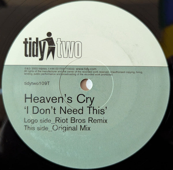 Heaven's Cry - I Don't Need This (Vinyl, 12", 45 RPM, Single) Good Plus (G+) / Fair (F)