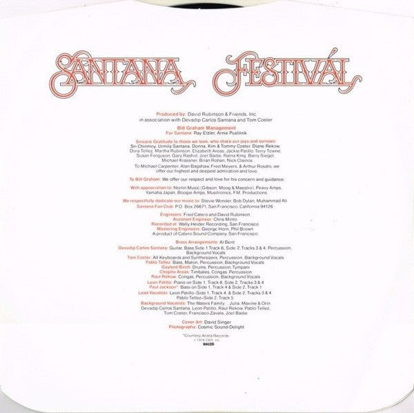 Santana - Festivál (Vinyl, LP, Album) Very Good Plus (VG+) / Very Good Plus (VG+)