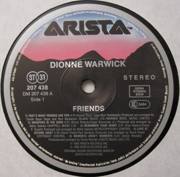 Dionne Warwick - Friends (Vinyl, LP, Album, Stereo) Very Good (VG) / Good Plus (G+)