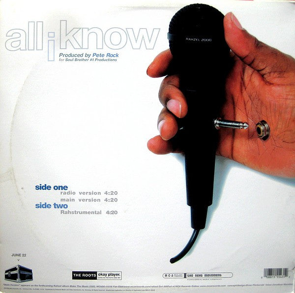 Rahzel - All I Know (Vinyl, 12", 33 ⅓ RPM, Stereo) Good Plus (G+) / Very Good Plus (VG+)