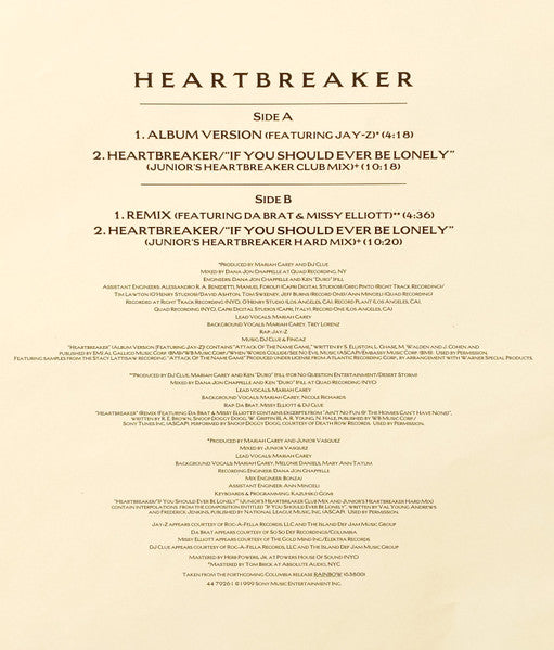 Mariah Carey - Heartbreaker (Vinyl, 12", 33 ⅓ RPM, Stereo) Good Plus (G+) / Good Plus (G+)
