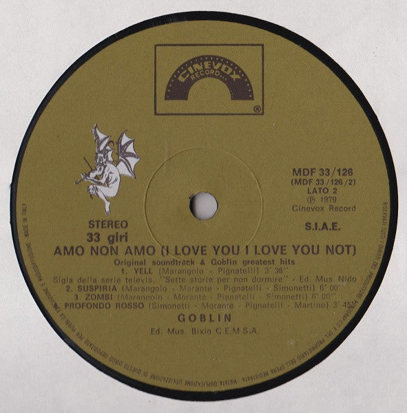 Goblin - Amo Non Amo (I Love You I Love You Not) (Vinyl, LP, Album, Compilation) Very Good Plus (VG+) / Very Good (VG)