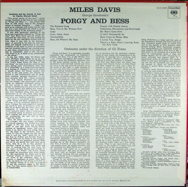 Miles Davis - Porgy And Bess (Vinyl, LP, Album, Reissue, Stereo)