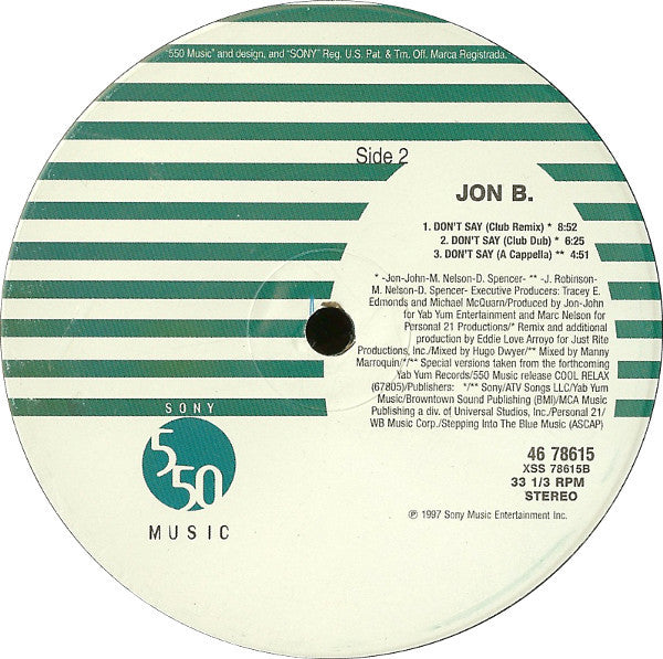 Jon B - Don't Say (The Remixes) (Vinyl, 12") Good Plus (G+) / Very Good Plus (VG+)