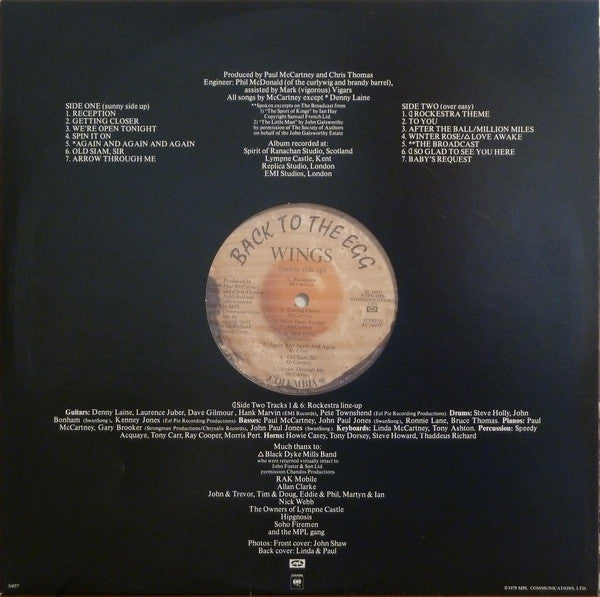 Wings (2) - Back To The Egg (Vinyl, LP, Album, Stereo) Good Plus (G+) / Very Good (VG)