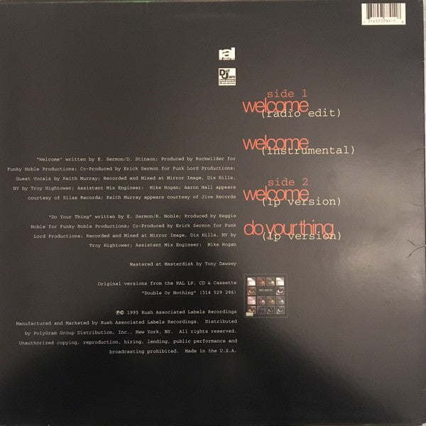 Erick Sermon - Welcome (Vinyl, 12", 33 ⅓ RPM, Single) Very Good Plus (VG+) / Very Good (VG)
