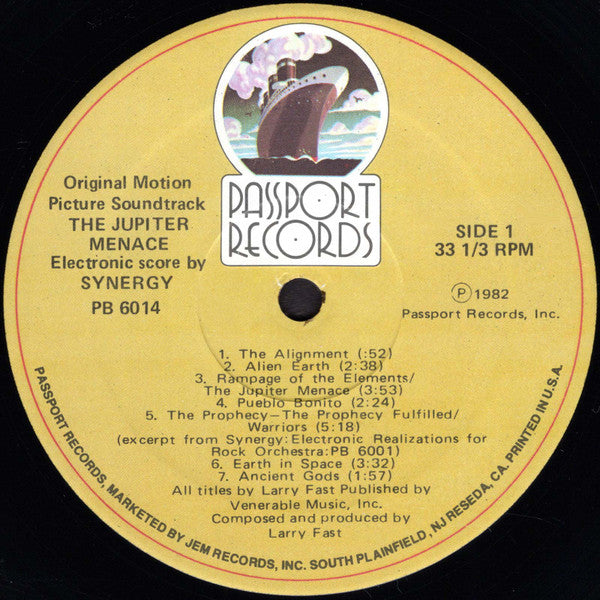Synergy (3) - The Jupiter Menace (Original Motion Picture Soundtrack) (Vinyl, LP, Album) Good Plus (G+) / Good Plus (G+)