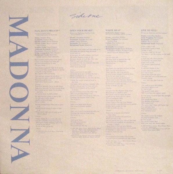 Madonna - True Blue = トゥルー・ブルー (Vinyl, LP, Album, Stereo) Very Good (VG) / Very Good Plus (VG+)