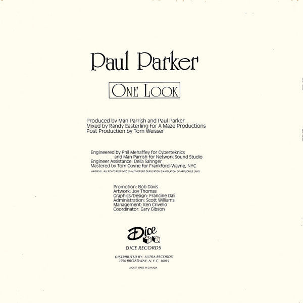 Paul Parker - One Look (One Look Was Enough) (Vinyl, 12", 33 ⅓ RPM, Single) Very Good Plus (VG+) / Very Good (VG)