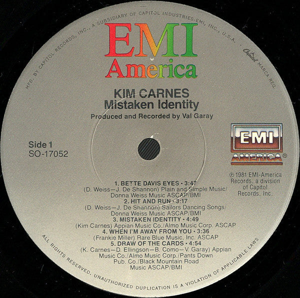 Kim Carnes - Mistaken Identity (Vinyl, LP, Album, Stereo)