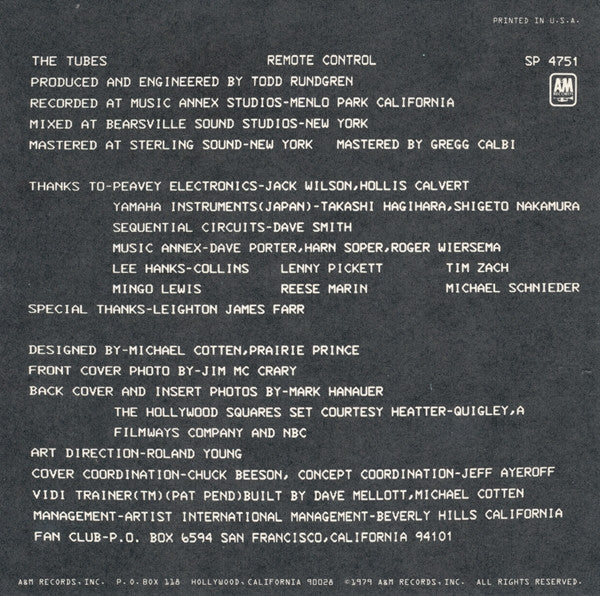 The Tubes - Remote Control (Vinyl, LP, Album) Very Good Plus (VG+) / Very Good Plus (VG+)