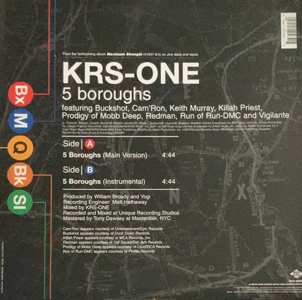 KRS-One - 5 Boroughs (Vinyl, 12", 33 ⅓ RPM, Single) Very Good (VG) / Very Good (VG)
