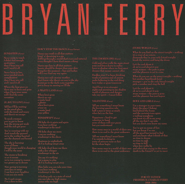 Bryan Ferry - Boys And Girls (Vinyl, LP, Album) Very Good (VG) / Very Good (VG)