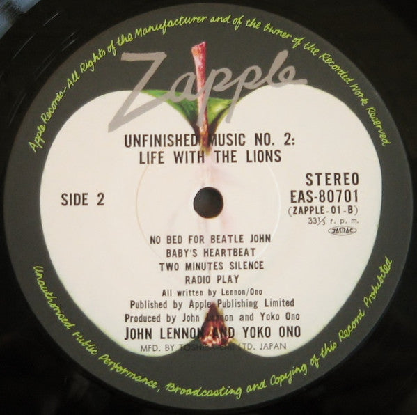 John Lennon & Yoko Ono - Unfinished Music No. 2: Life With The Lions (Vinyl, LP, Album, Reissue) Near Mint (NM or M-) / Very Good Plus (VG+)