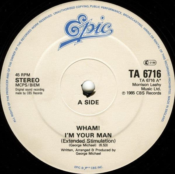 Wham! - I'm Your Man (Vinyl, 12", 45 RPM, Single)