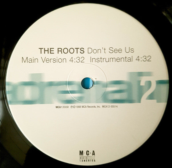 The Roots - Adrenaline / Don't See Us (Vinyl, 12", 33 ⅓ RPM, Single) Very Good Plus (VG+) / Very Good (VG)