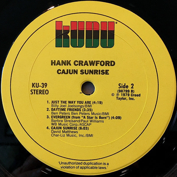 Hank Crawford - Cajun Sunrise (Vinyl, LP, Album, Stereo) Very Good (VG) / Very Good (VG)