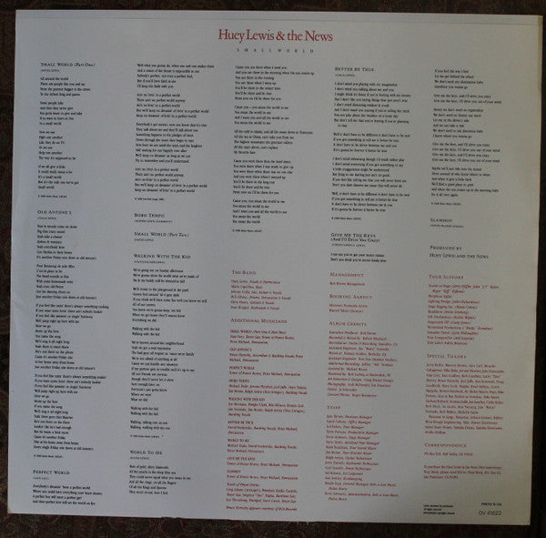 Huey Lewis & The News - Small World (Vinyl, LP, Album, Stereo) Very Good (VG) / Near Mint (NM or M-)