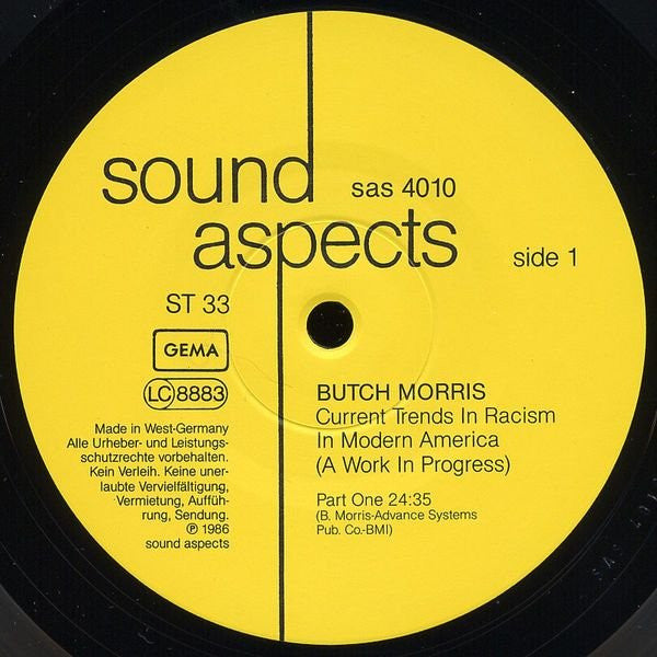 Butch Morris - Current Trends In Racism In Modern America (A Work In Progress) (Vinyl, LP, Album, Stereo) Near Mint (NM or M-) / Very Good Plus (VG+)